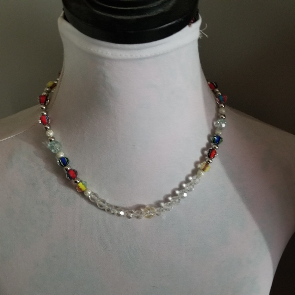 Handmade necklace clear and colorful faceted beads sparkly beaded - Picture 3 of 14